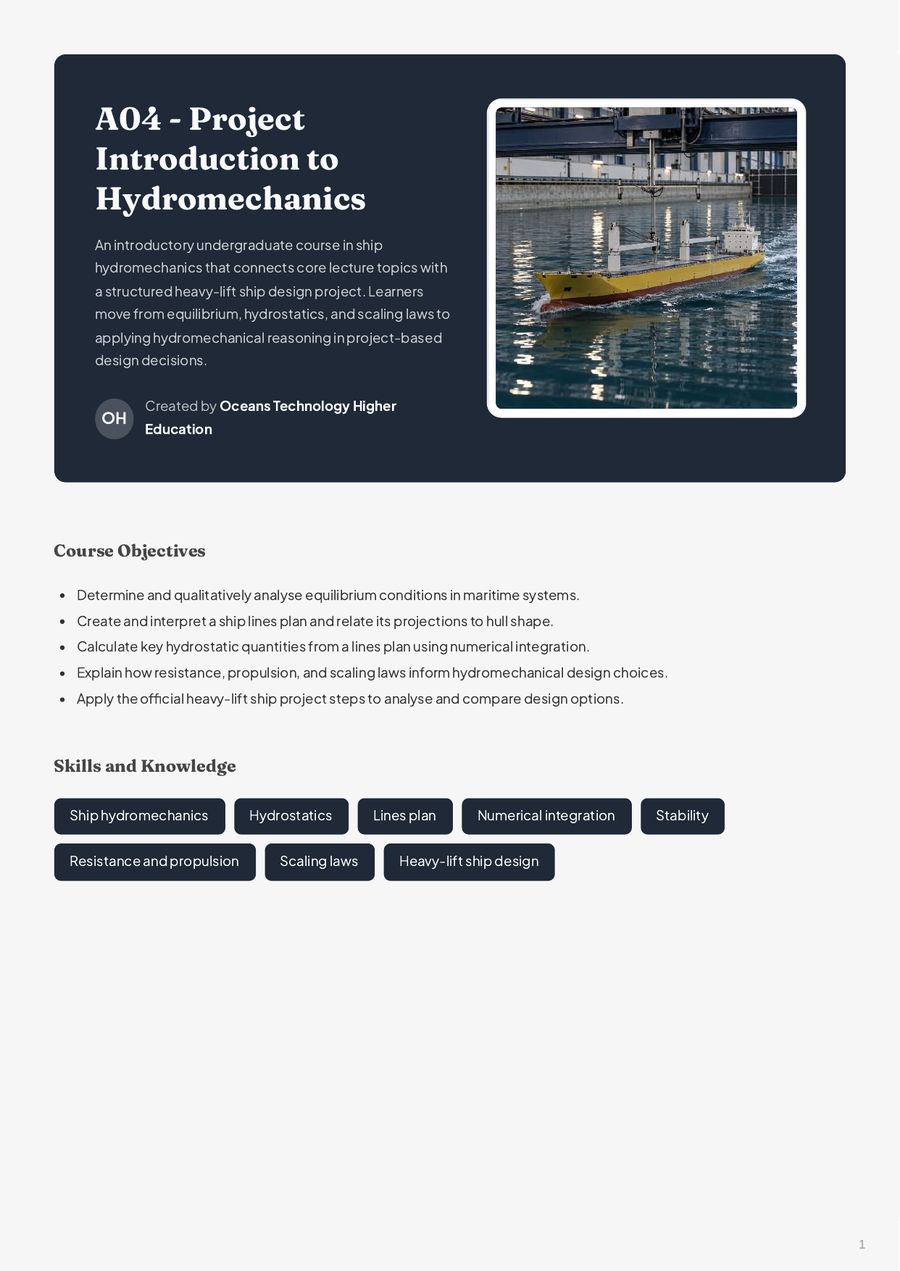 Inside the A04 Project Introduction to Hydromechanics course book