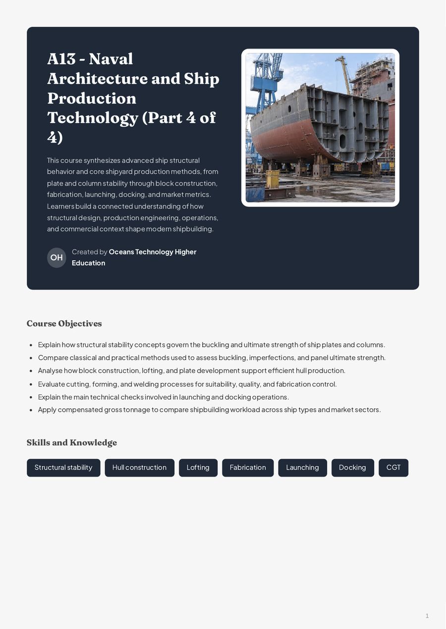 Inside the A13 Naval Architecture and Ship Production Technology (Part 4 of 4) course book