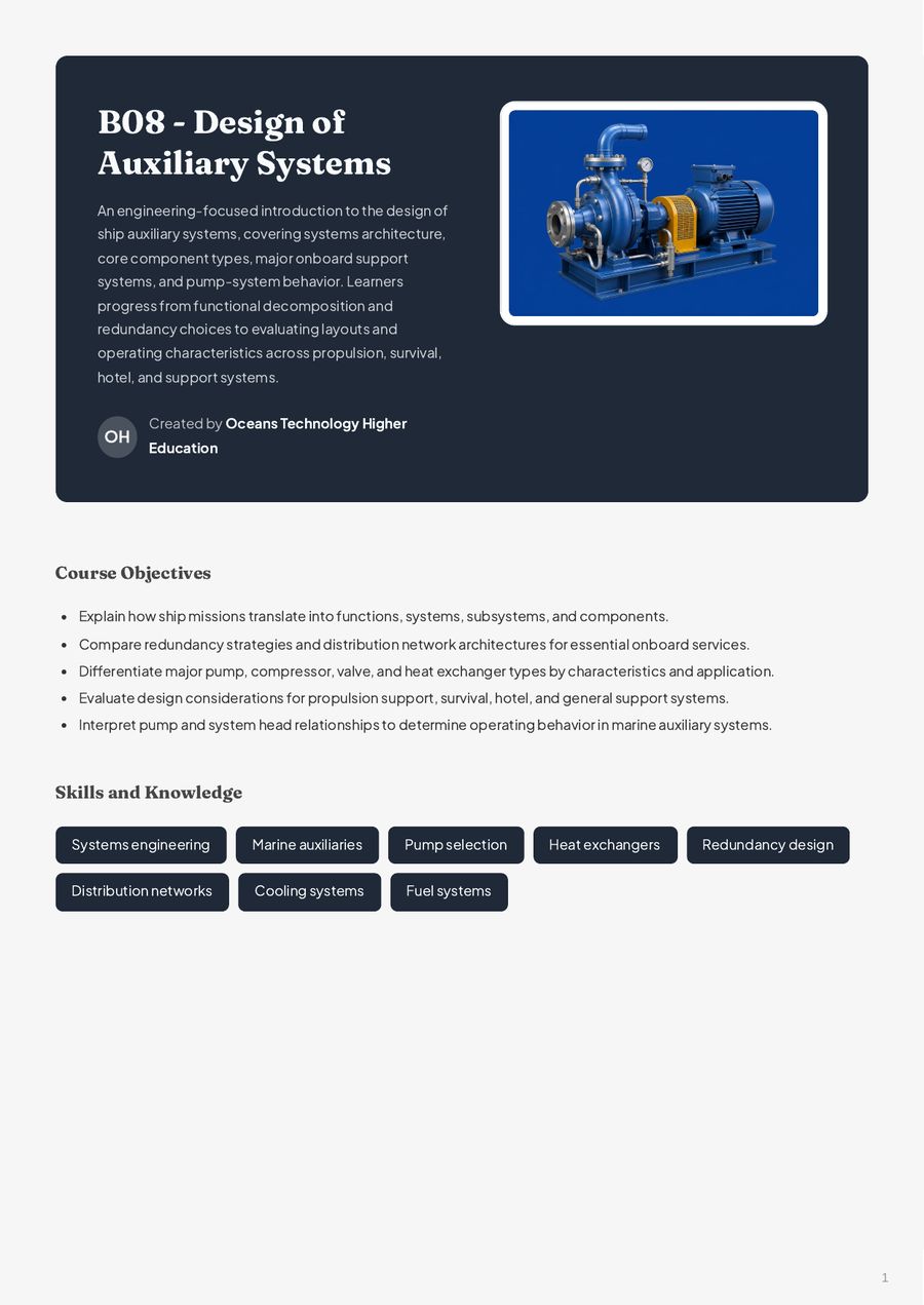 Inside the B08 Design of Auxiliary Systems course book