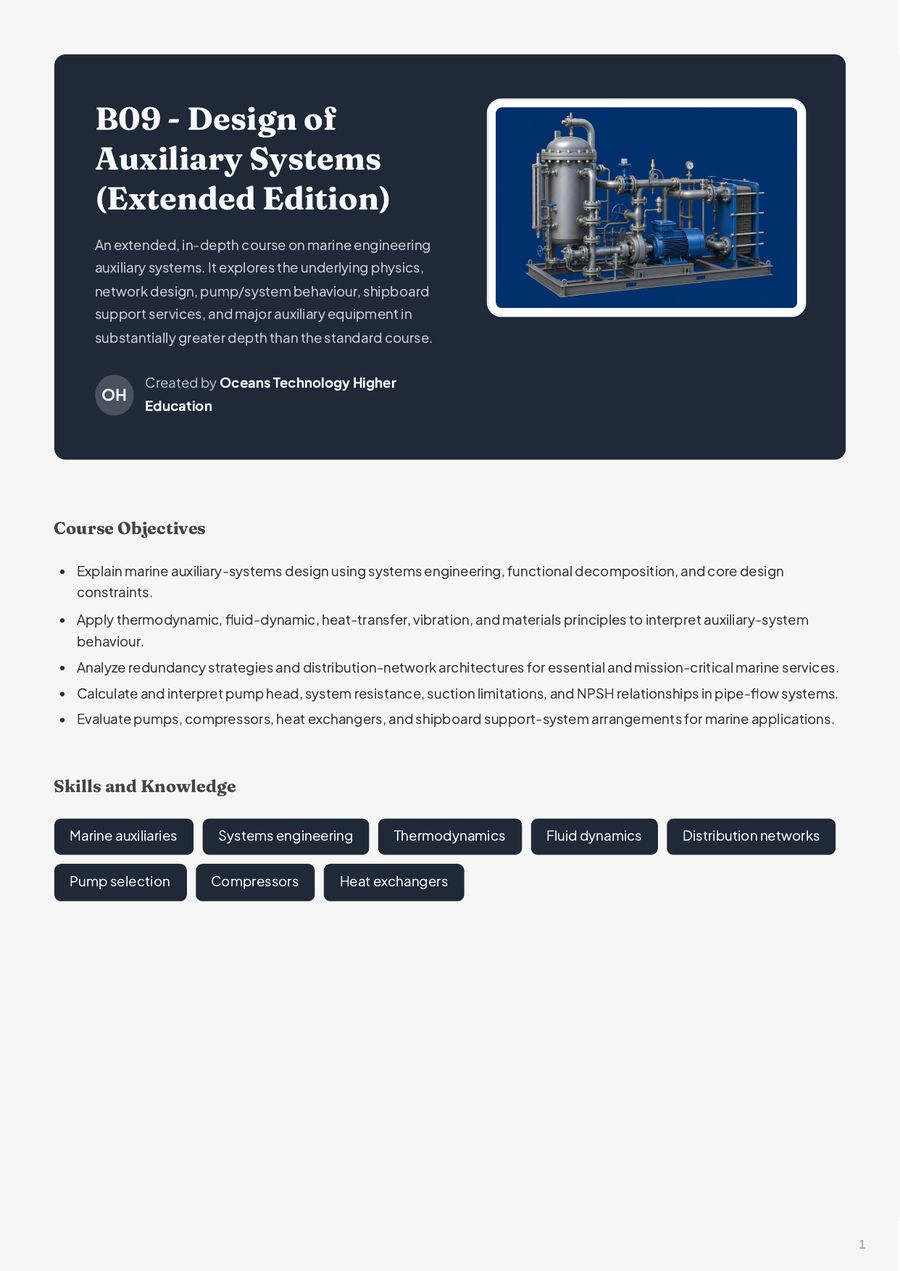 Inside the B09 Design of Auxiliary Systems (Extended Edition) course book