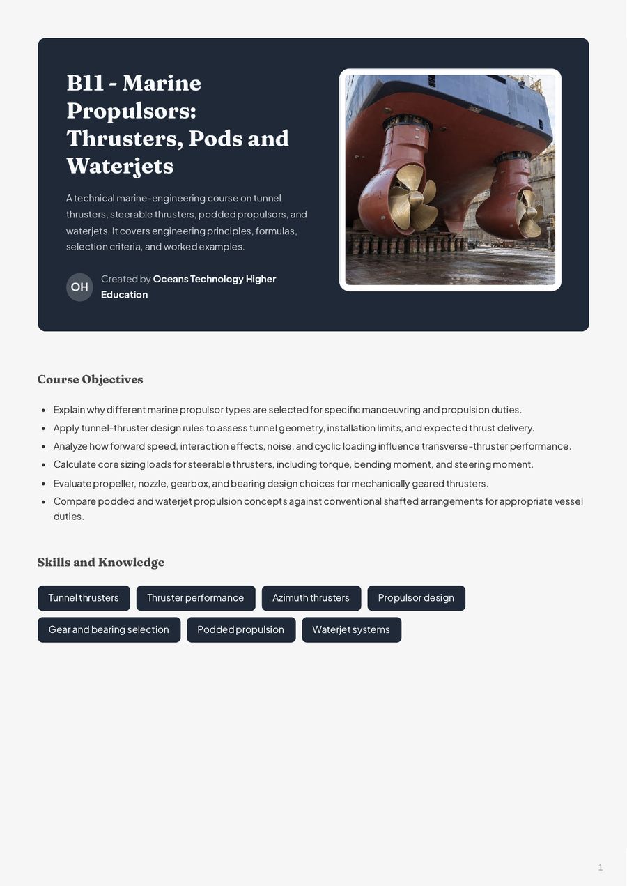 Inside the B11 Marine Propulsors: Thrusters, Pods and Waterjets course book