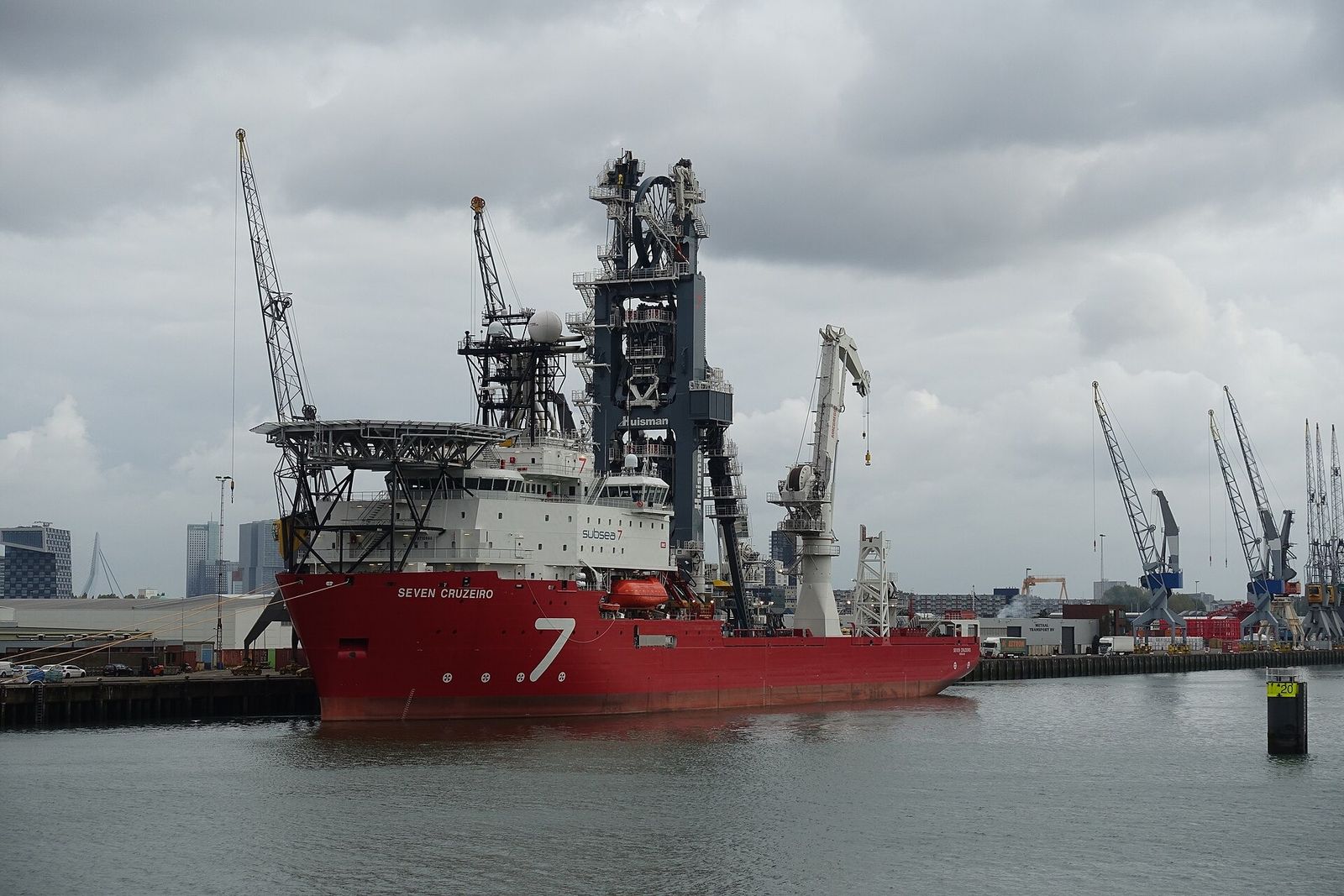 A pipe-laying ship in the port of Rotterdam