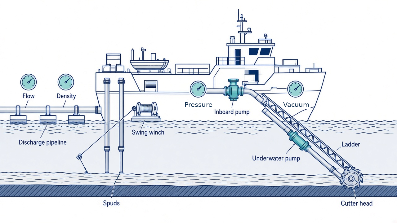 Cutter suction dredger main systems and measurement points