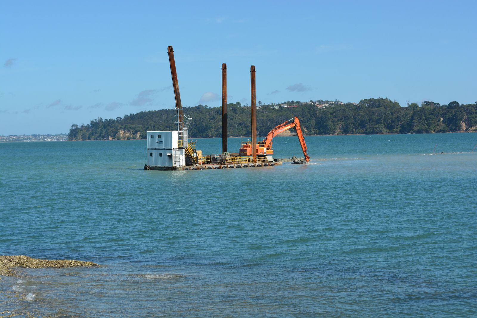 A dredge ship at work in the Waitemata Harbour, Auckland