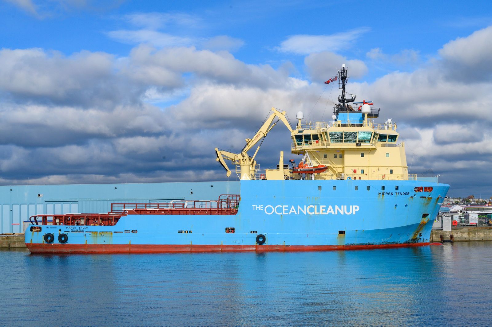 A remotely operated vehicle being recovered on deck