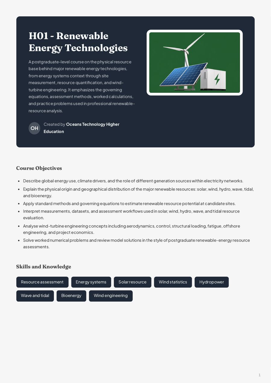 Inside the H01 Renewable Energy Technologies course book