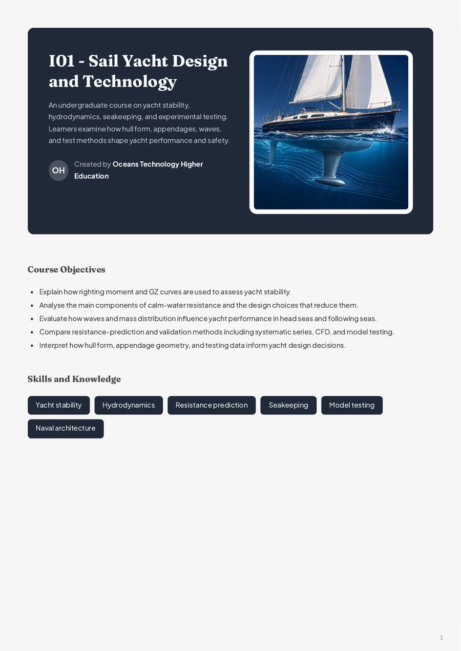 Inside the I01 Sail Yacht Design and Technology course book