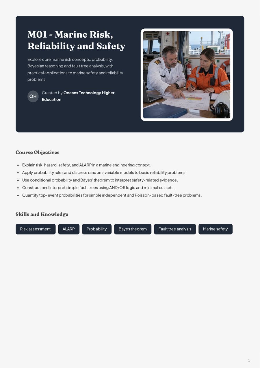 Inside the M01 Marine Risk, Reliability and Safety course book