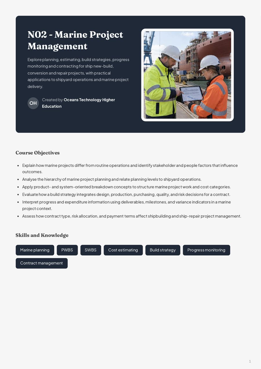 Inside the N02 Marine Project Management course book